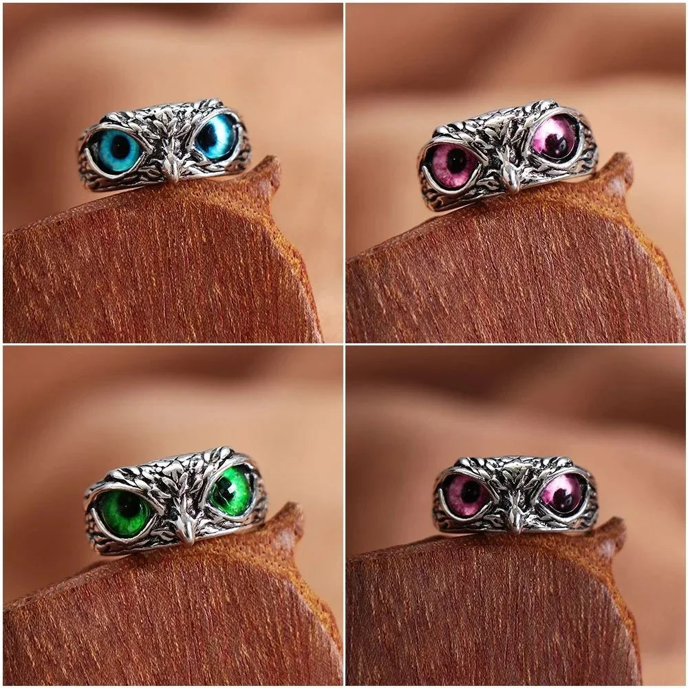 Wholesale Evil Eye Owl Retro Exaggerated Open Adjustable Ring