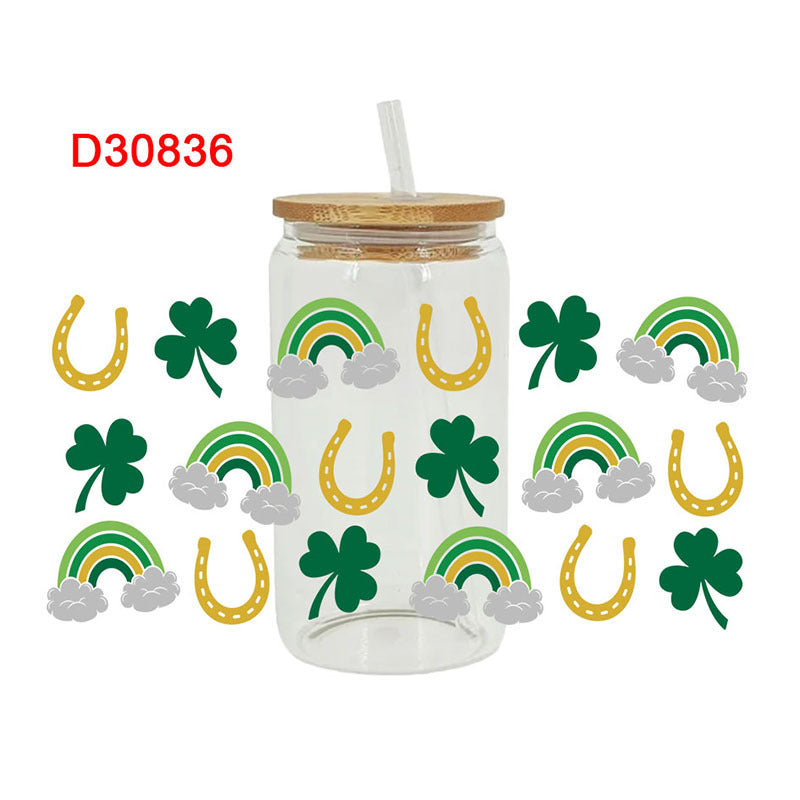 Wholesale St. Patrick's Day Rainbow Clover Alphabet Cartoon 16oz Cup UV DTF Wraps