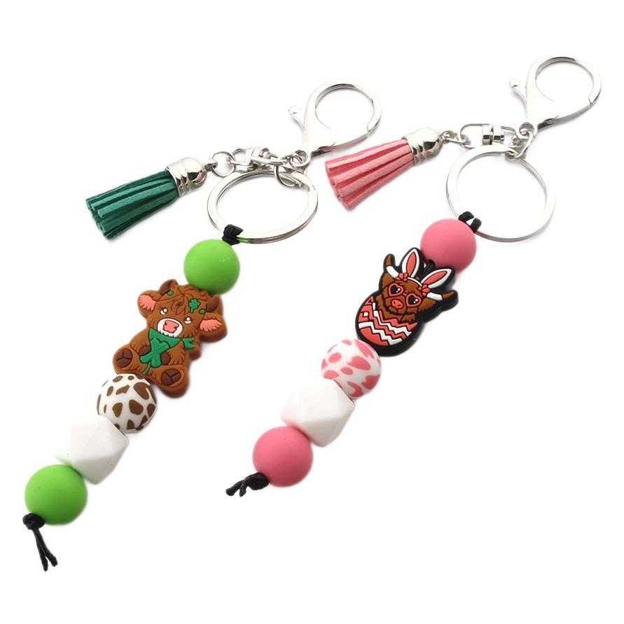 Wholesale silicone beaded key chain rabbit cow cartoon bag pendant DIY small accessories accessories