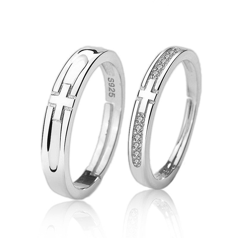 Wholesale S925 sterling silver cross couple ring female and male open ring