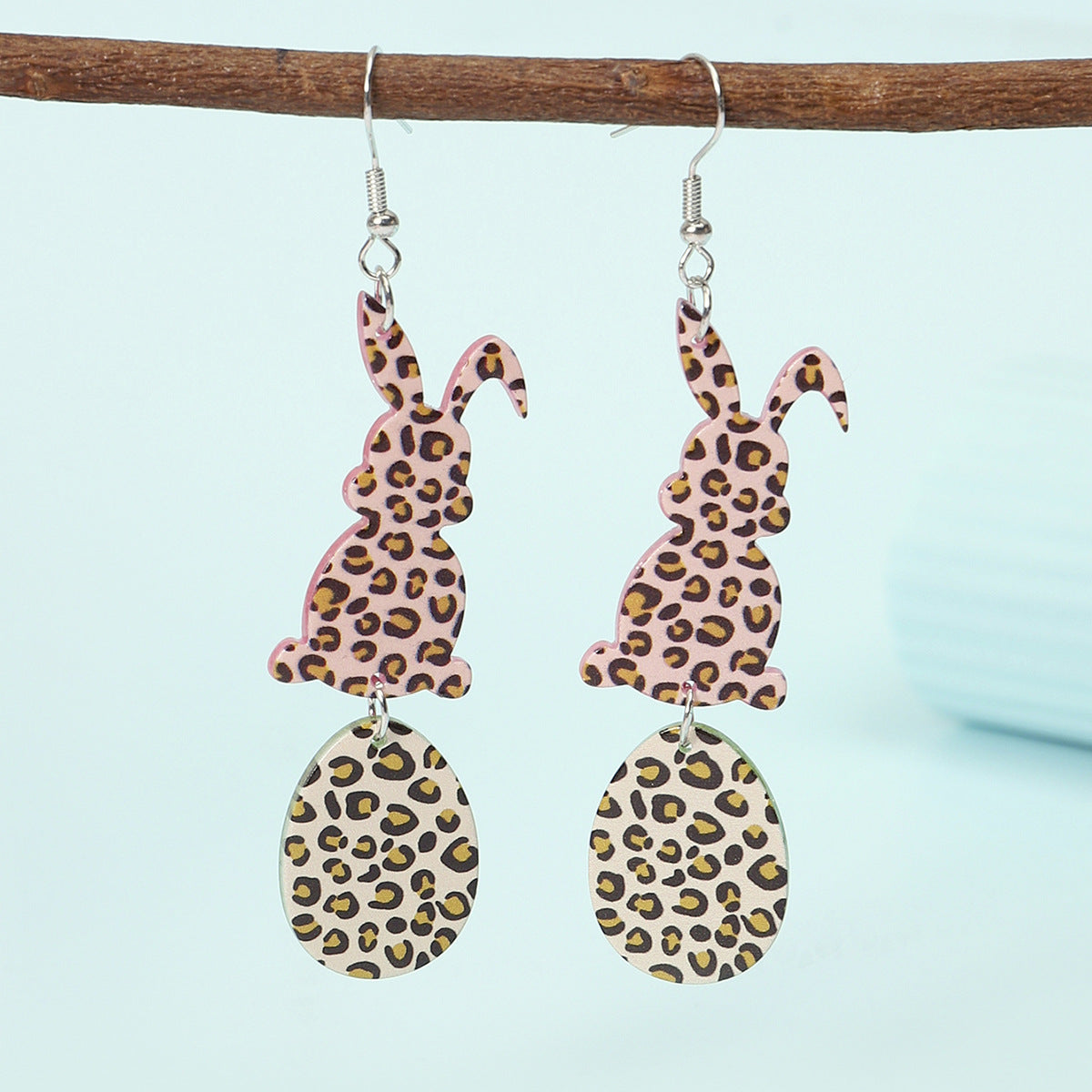 Wholesale Happy Easter rabbit Egg Print Leopard Flower Acrylic Earrings