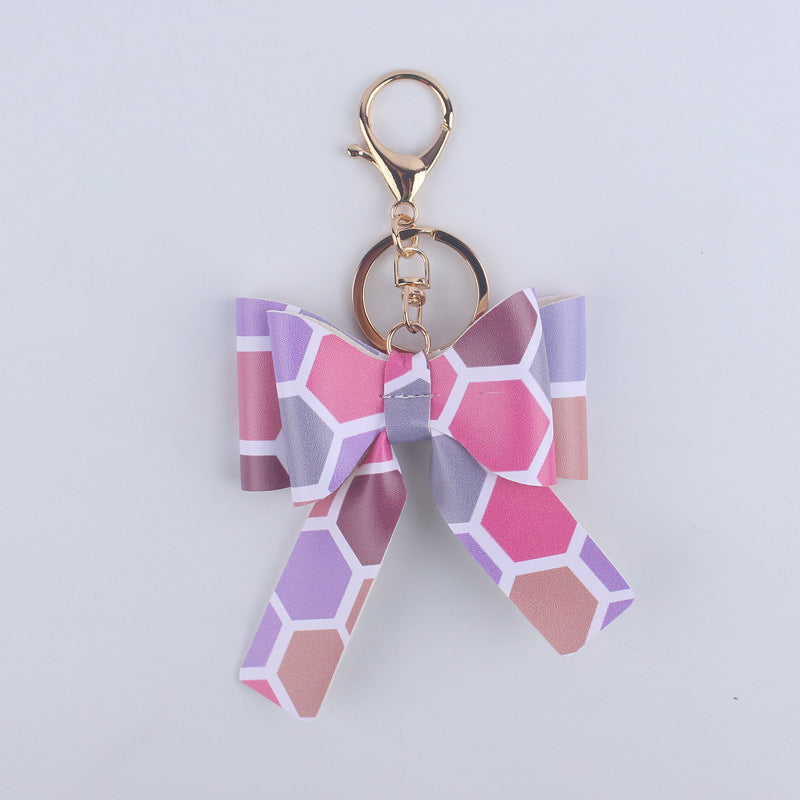 Wholesale Cartoon Aztec Color Bow Leather Keychain