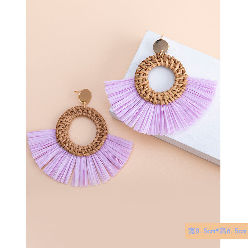 Wholesale Tassel Braided Raffia Earrings