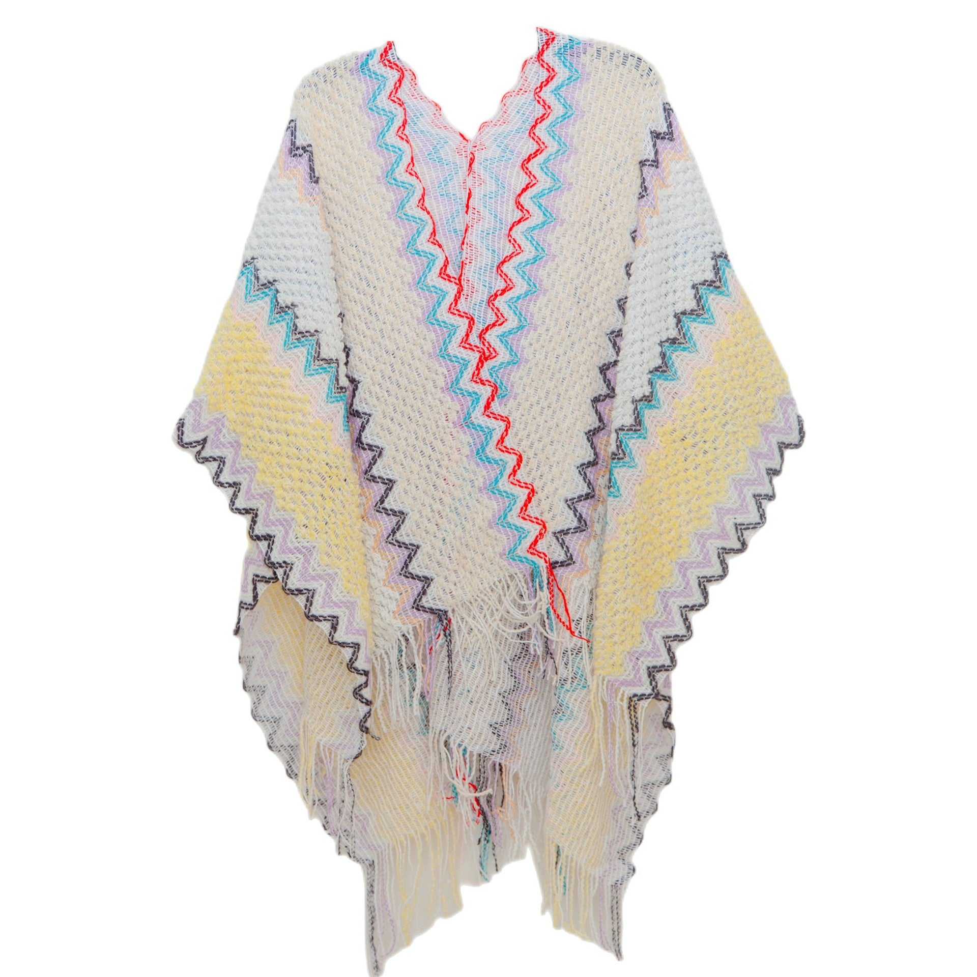 Wholesale Autumn and Winter Ethnic Style Slit Tassel White Knitted Scarf