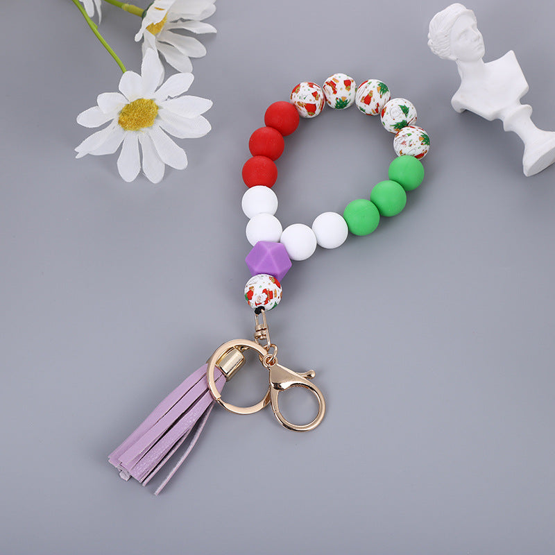 Wholesale Christmas Silicone Bead Bracelet Keychain With PU Tassel  Snowman Design Chic Jewelry Accessory For Party Favors And Boutique Resale