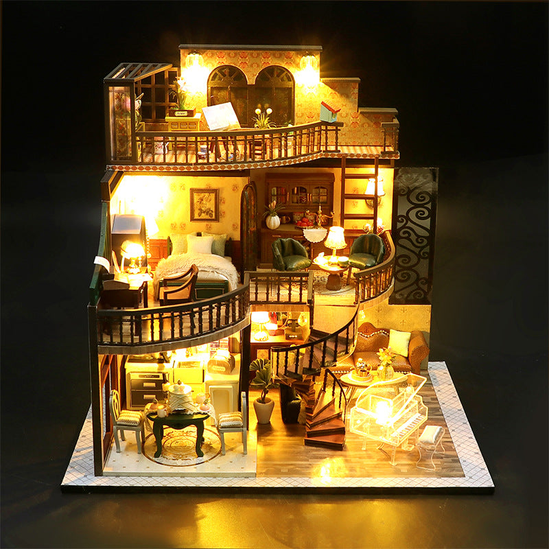 Wholesale diy wooden assembly cabin three-story loft apartment Doll Accessories