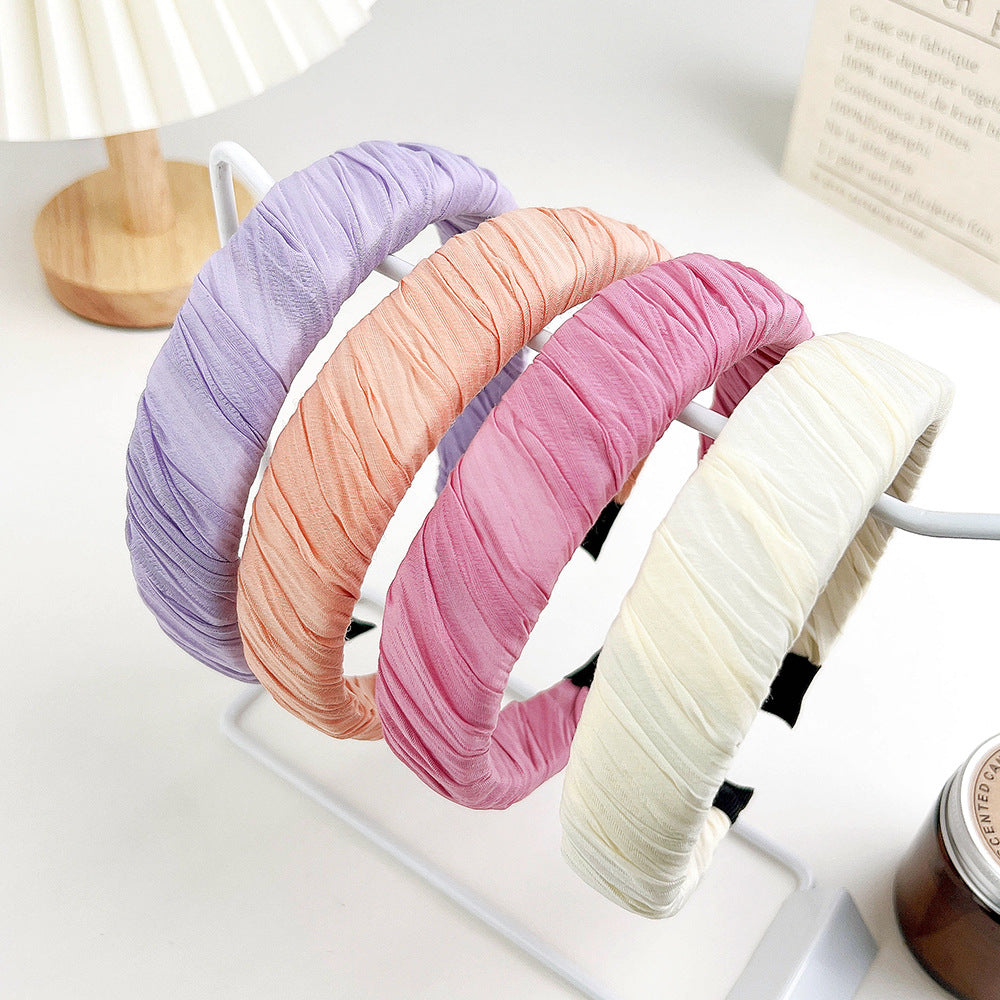 Wholesale Fabric Art Solid Color Pleated Wide Edge Headband