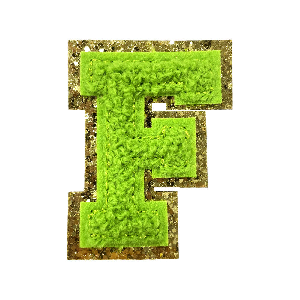Wholesale Gold Glitter A Z Letter Patches Towel Embroidery Appliques Self Adhesive For Coats Stylish DIY Fashion Accessory