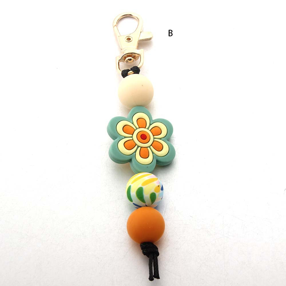 Wholesale Cartoon Flower Coffee Silicone Beads Keychain