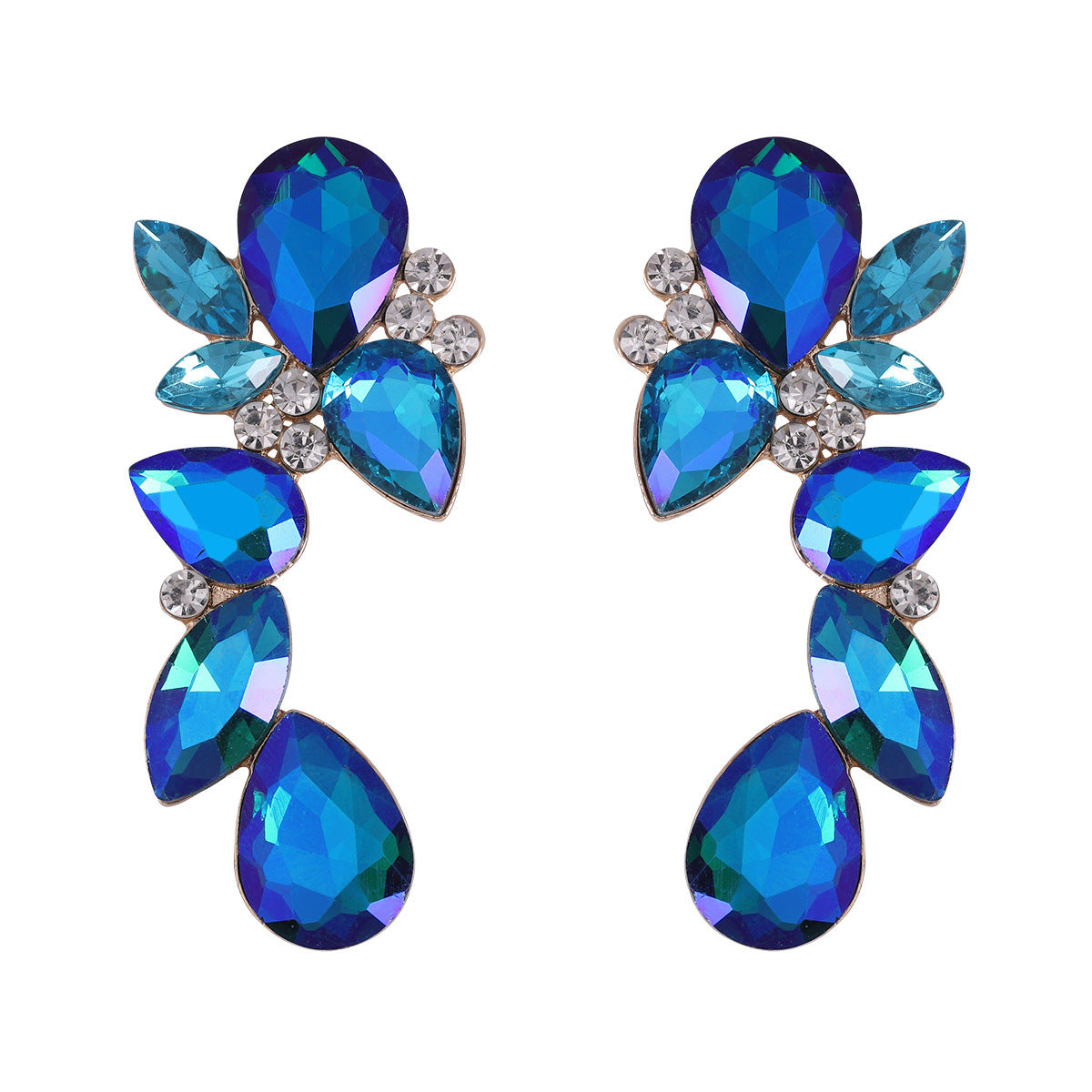 Wholesale Blue Diamond Series Retro Large Grain Sapphire Earrings