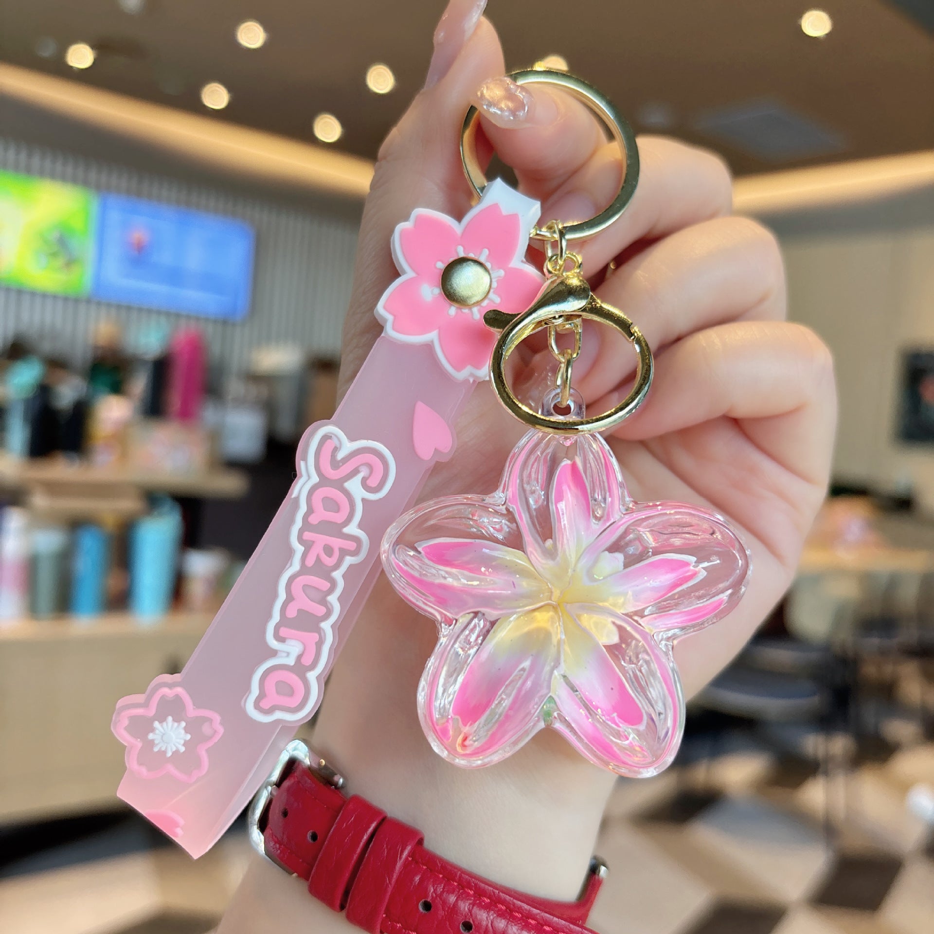 Wholesale Acrylic Liquid Sand Plumeria Keychain