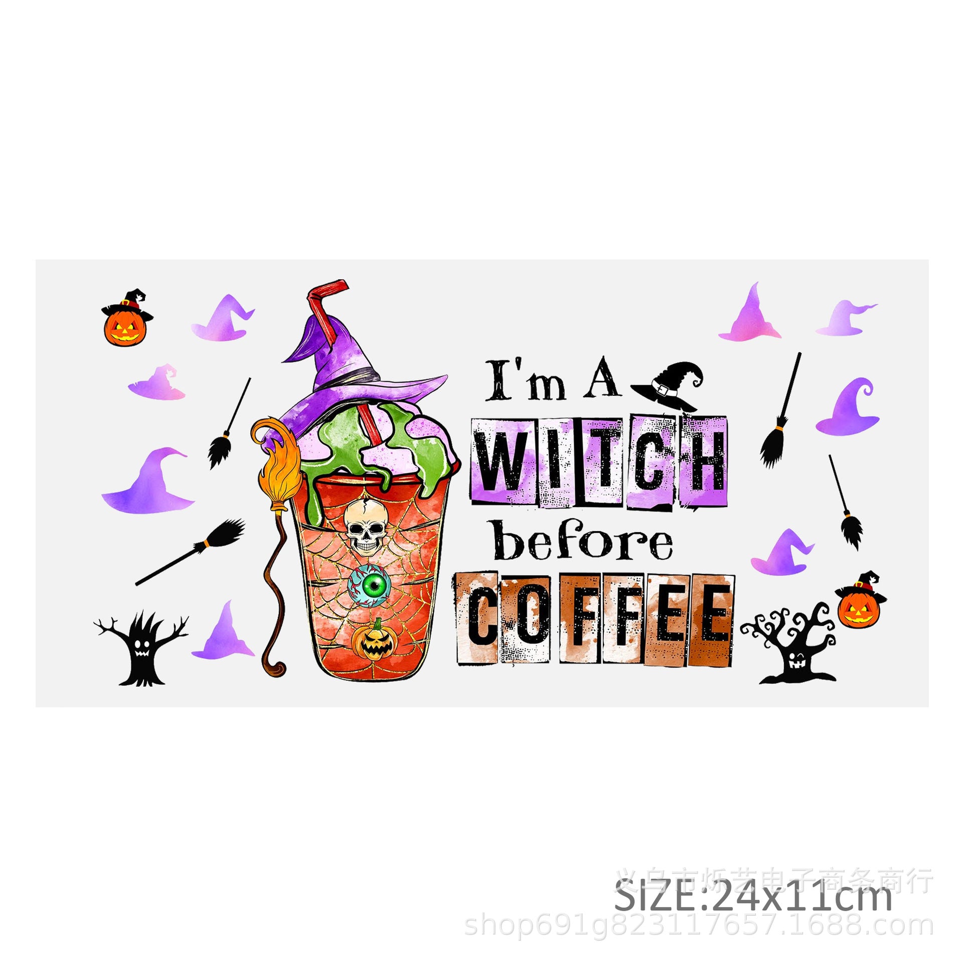 Wholesale Green Smiling Face Hat Halloween 16oz Cup UV DTF Wraps