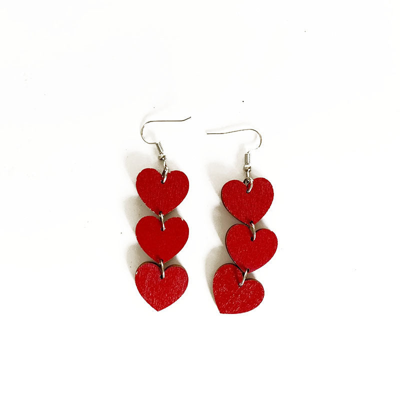 Wholesale Valentine's Day Love Double Sided Three Layer Wood Minimalist Earrings