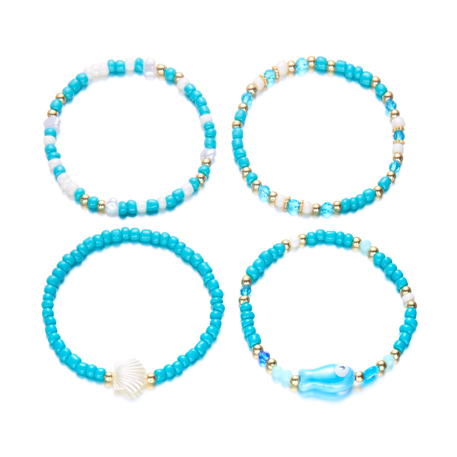 Wholesale Ceramic fish shell rice bead bracelet 4 pieces set
