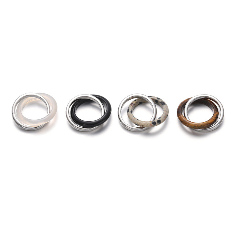 Wholesale Luxury Exquisite Natural Stone Agate Tiger Eye Double Ring