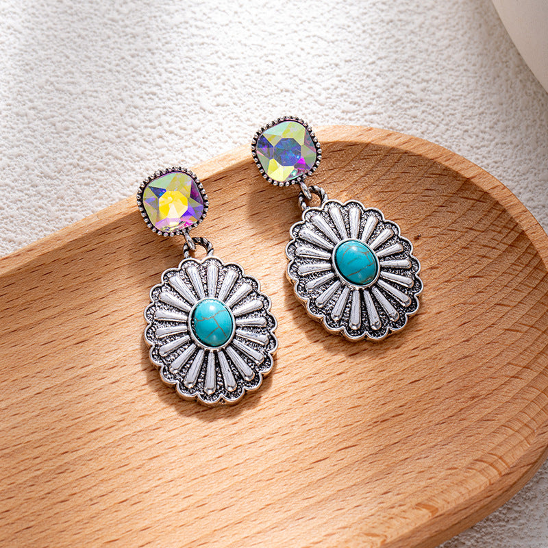 Wholesale Bohemian style turquoise flower earrings