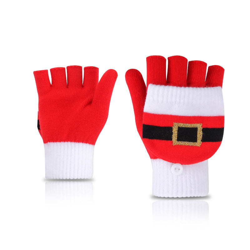 Wholesale Christmas Winter Half Finger Flip-up Cold-proof Warm Knitted Gloves