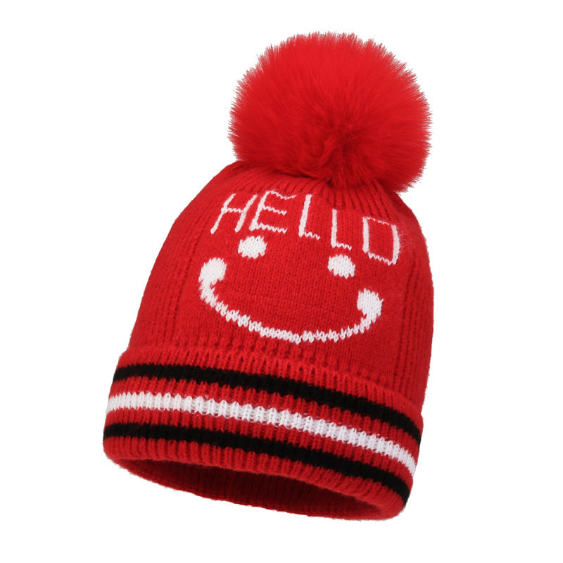 Wholesale 2023 Children's Hat Cartoon Smiling Face Plus Velvet Thickened Cotton Woolen Hat