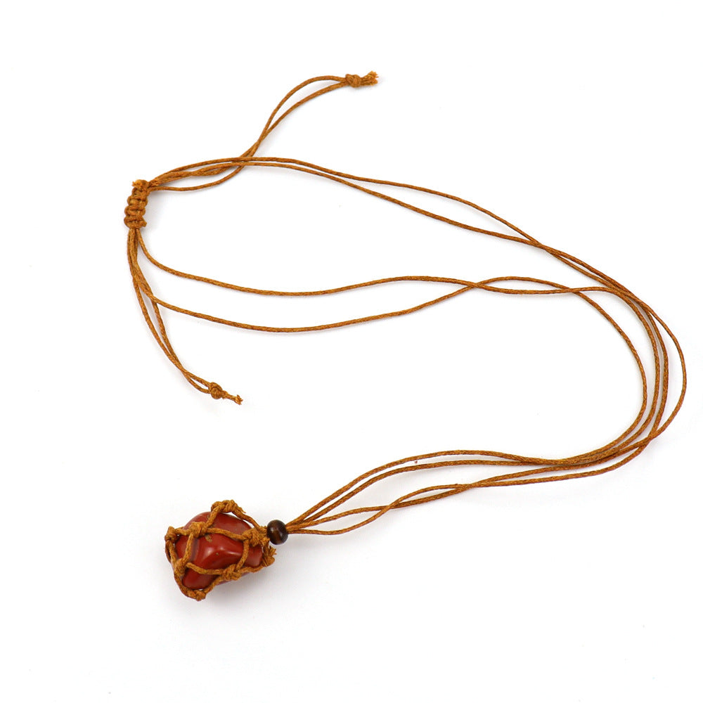 Wholesale Hand-woven Natural Stone Net Pocket Adjustable Necklace