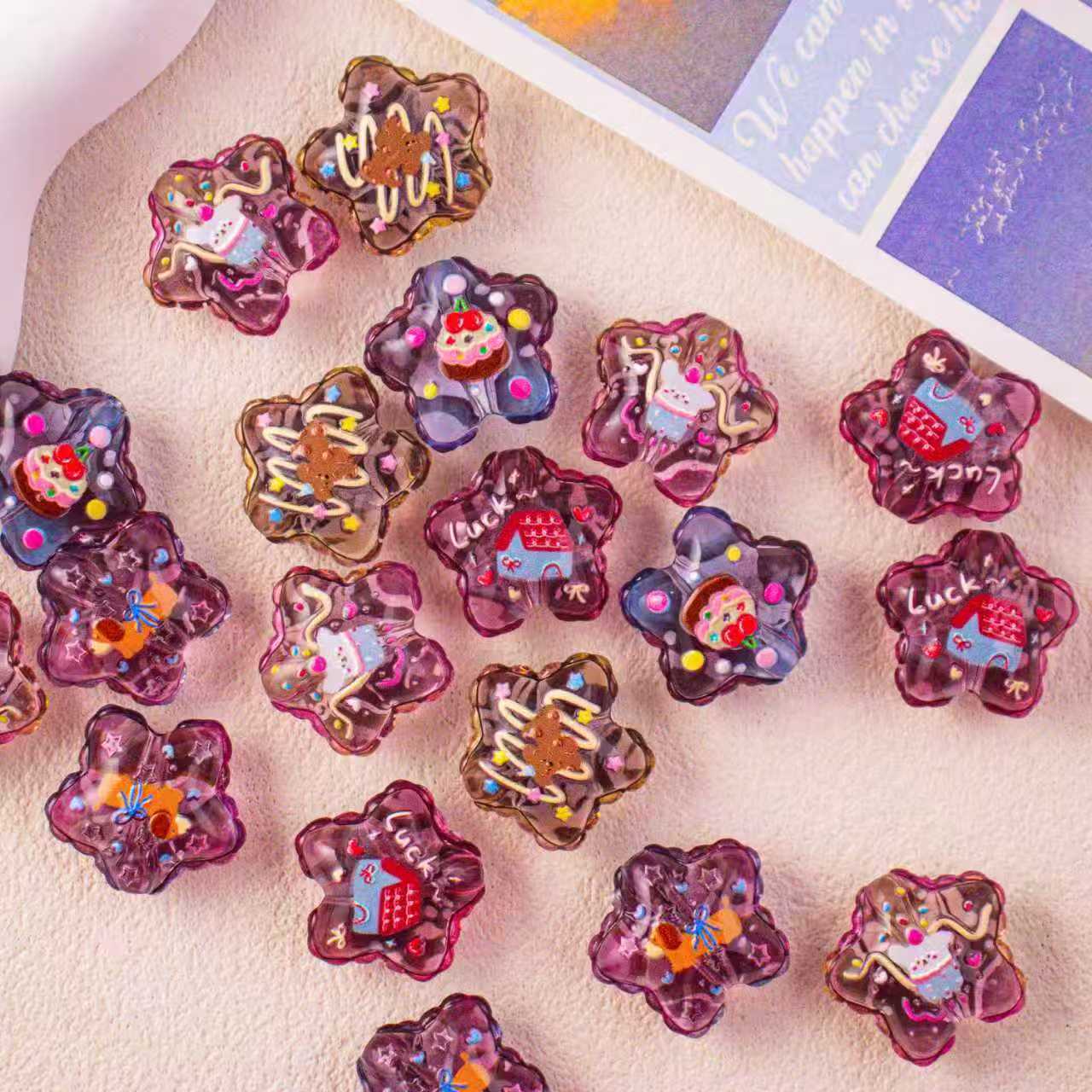 Wholesale 10pcs DIY Acrylic Star Cute Dessert Beaded Crafts Beadable Accessories OLY Exclusive