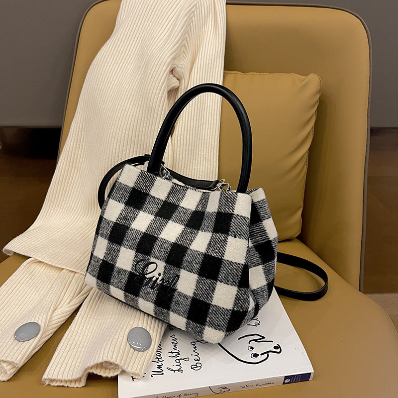 Wholesale Winter PU Plaid Handbag Shoulder Bag