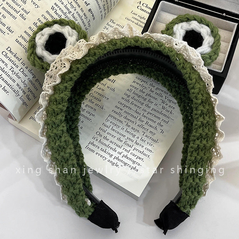 Wholesale Cute Creative Big Eyes Frog Knitted Non-slip Hairband