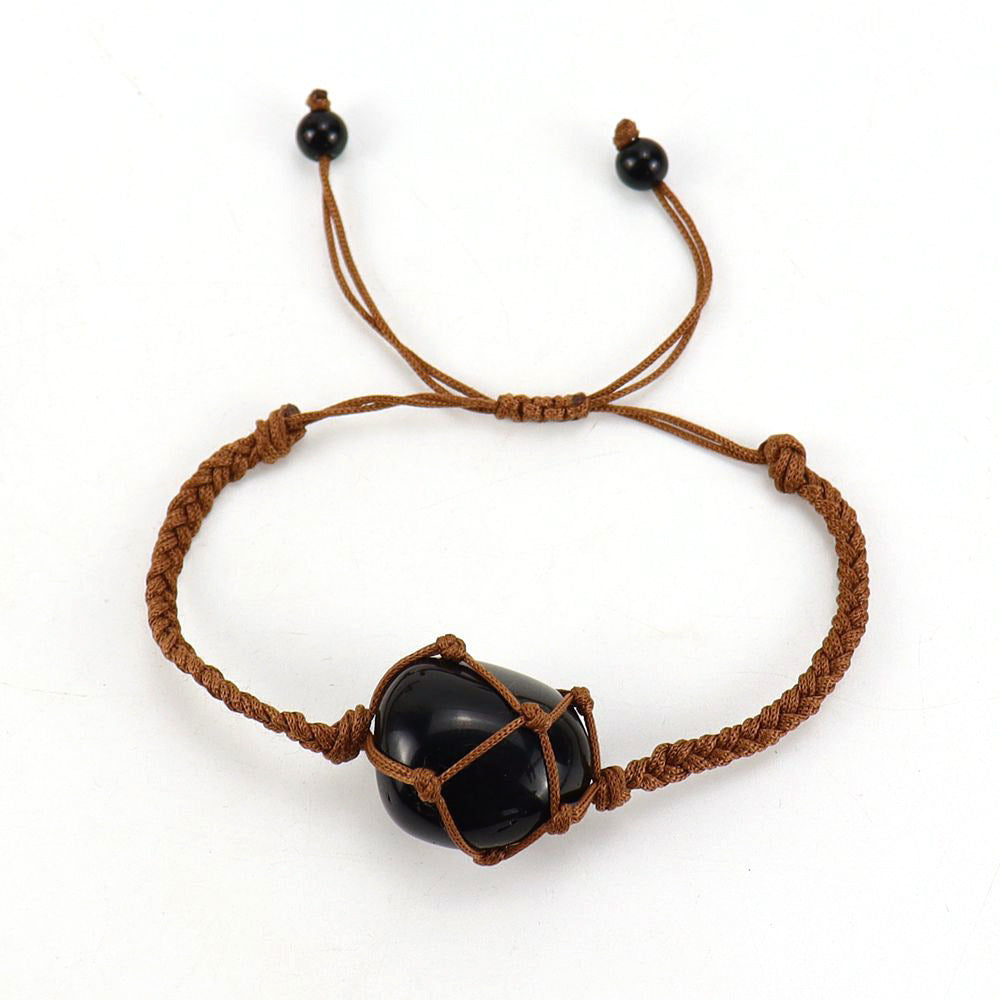 Wholesale Hand-woven Brown Jade Line Crystal Amethyst Stone Net Pocket Adjustable Bracelet