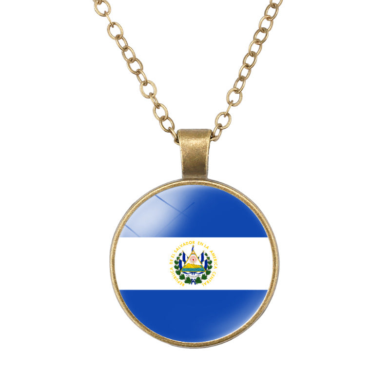 Wholesale North American National Flags Time Gem Round Retro Pendant Necklace