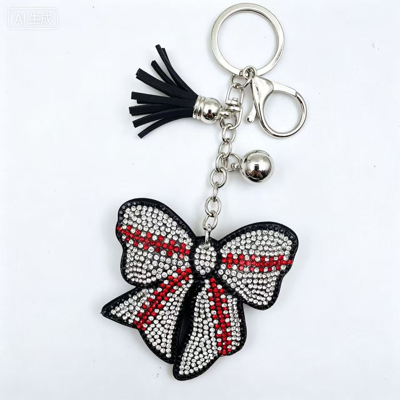 Wholesale Rhinestone Bow Keychain Korean Velvet Baseball Football Pendant Alloy Metal White Wedding Gift And Boutique Resale