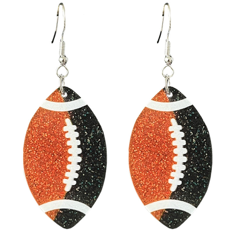 Wholesale Rugby football color-blocking shiny acrylic earrings