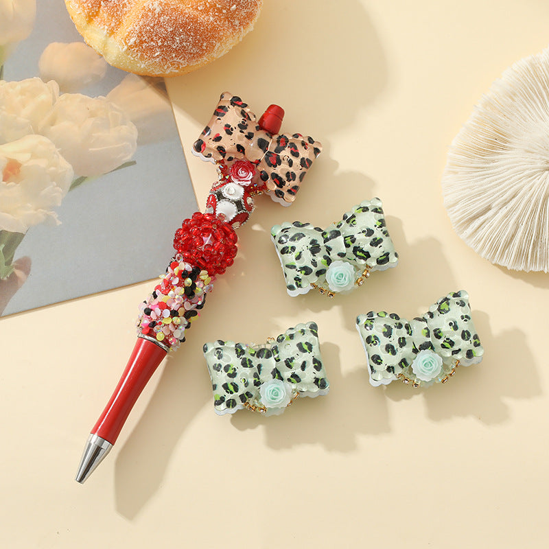 Wholesale 10pcs Cute Leopard Bow Flower Bead Accessories DIY Acrylic Beads