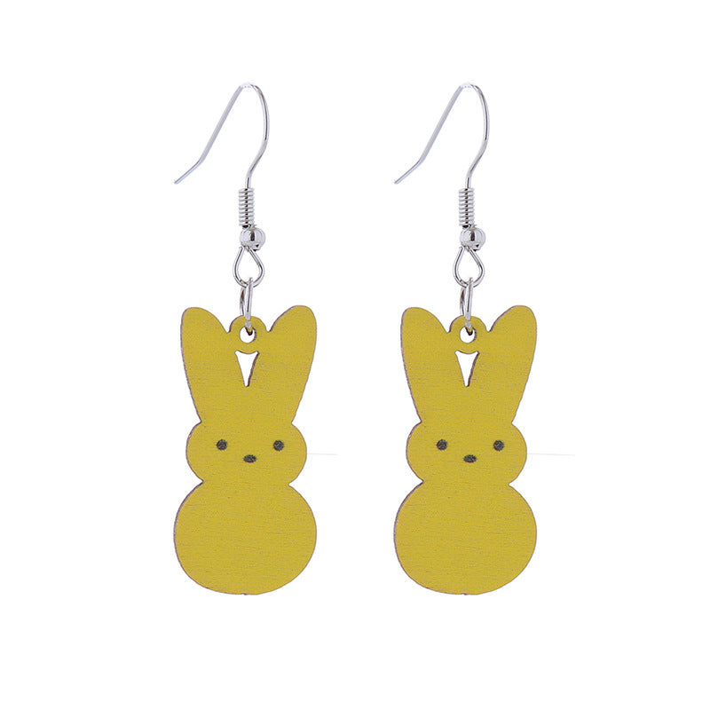 Wholesale Easter Candy Color Bunny Wooden Earrings