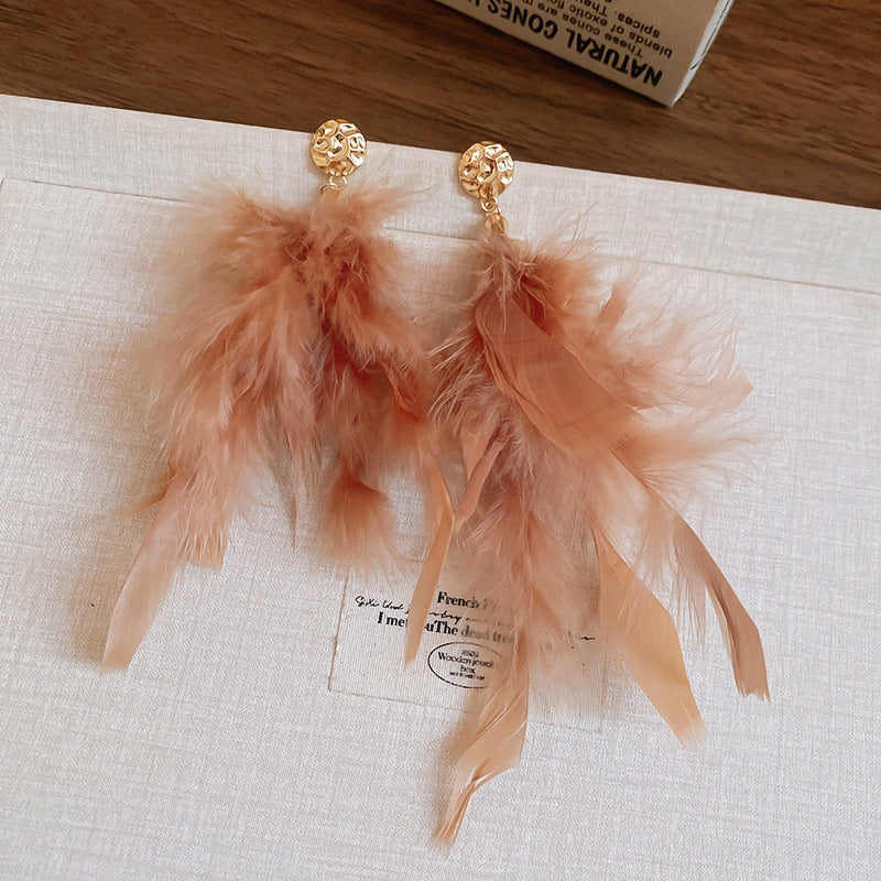 Wholesale Diamond studded bow feather tassel earrings