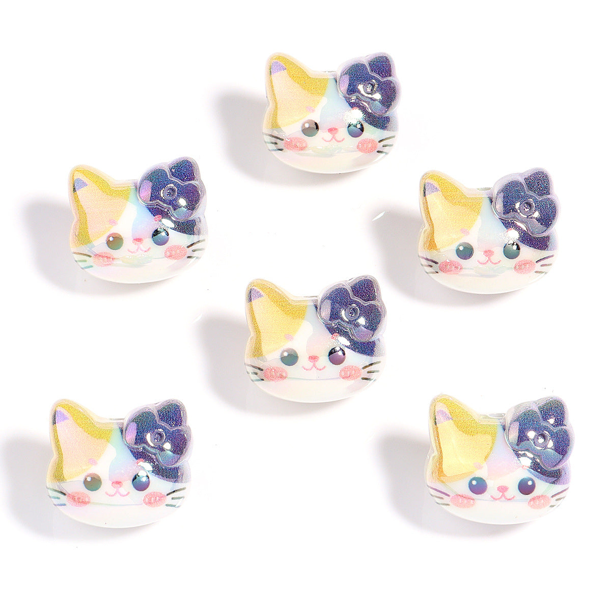 Wholesale 10pcs Cartoon Cute Plated Colorful Cat Acrylic Beads
