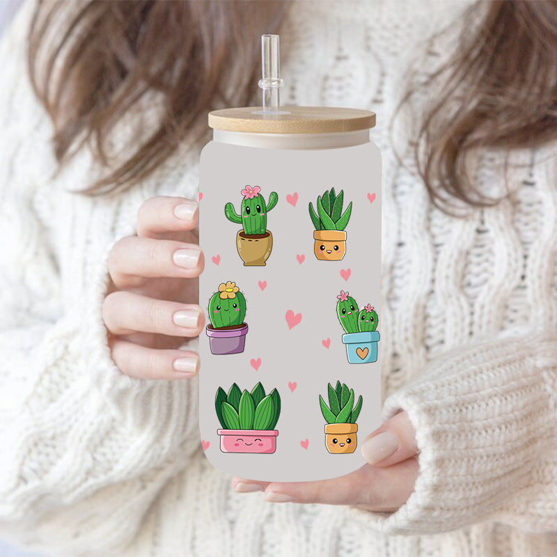 Wholesale Green succulent cactus 16oz Cup UV DTF Wraps