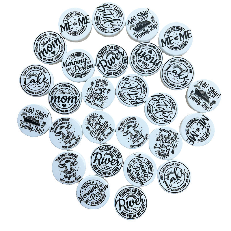 Wholesale of 3PCS English Silicone Printed Beads