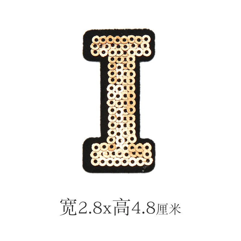 Wholesale Polyester Gold Sequin Alphabet Embroidered Patches For Coats Fashion Clothing Decorative Applique DIY Craft Supply