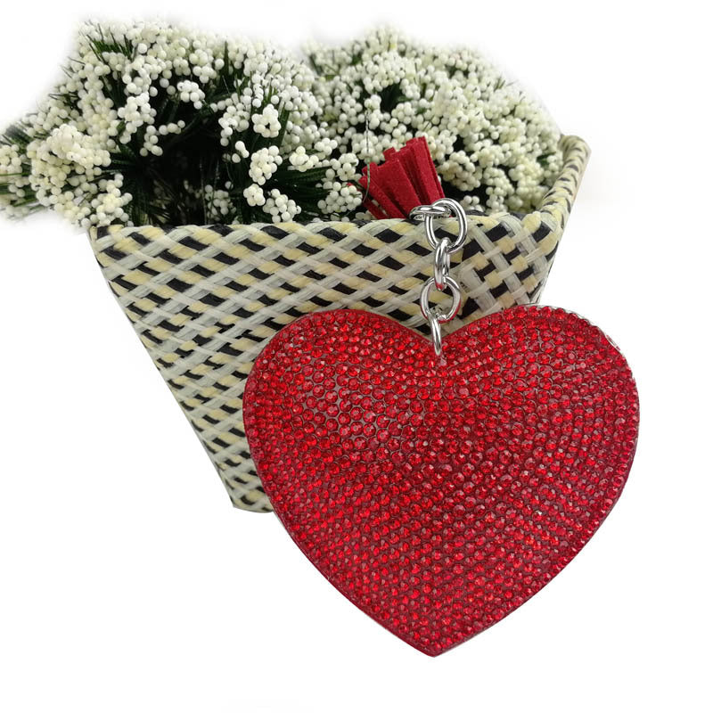 Wholesale 4pcs flannel Diamond-embedded peach heart love keychain