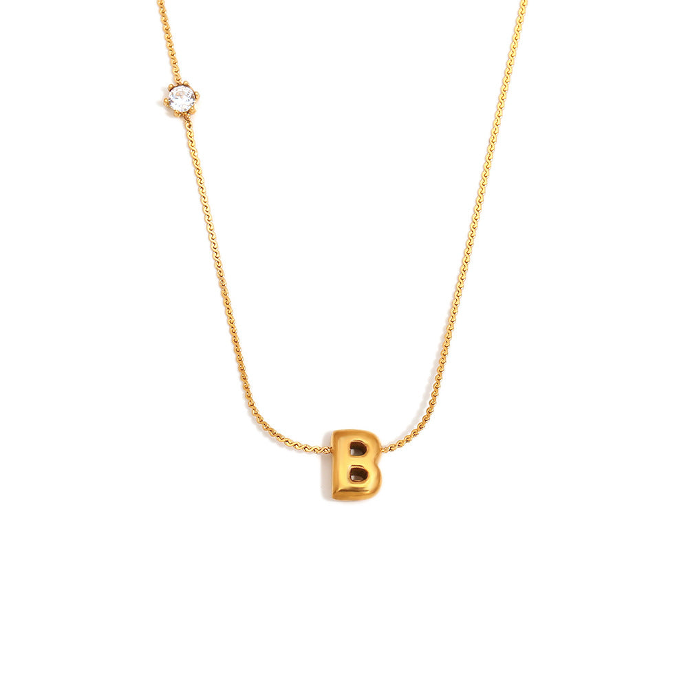 Wholesale stainless steel 18K gold plated letter single-sided zircon S chain necklace