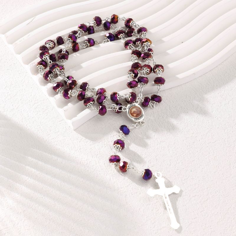 Wholesale 5pcs/pack Crystal Torus Cross Rosary Necklace