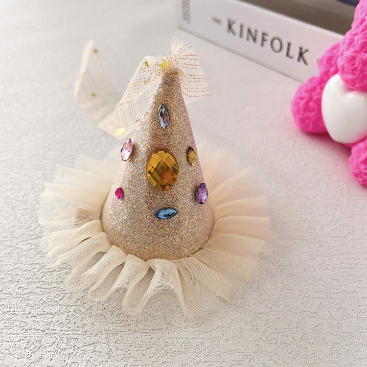 Wholesale  Mesh Ribbon Rhinestone Party Birthday Hat Hair Clip Christmas Headwear Holiday