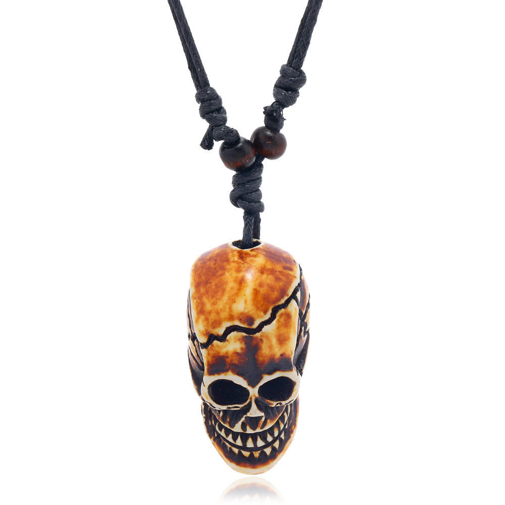 Wholesale 3PCS Retractable Wax Wire Acrylic Creative Skull Men's Necklace