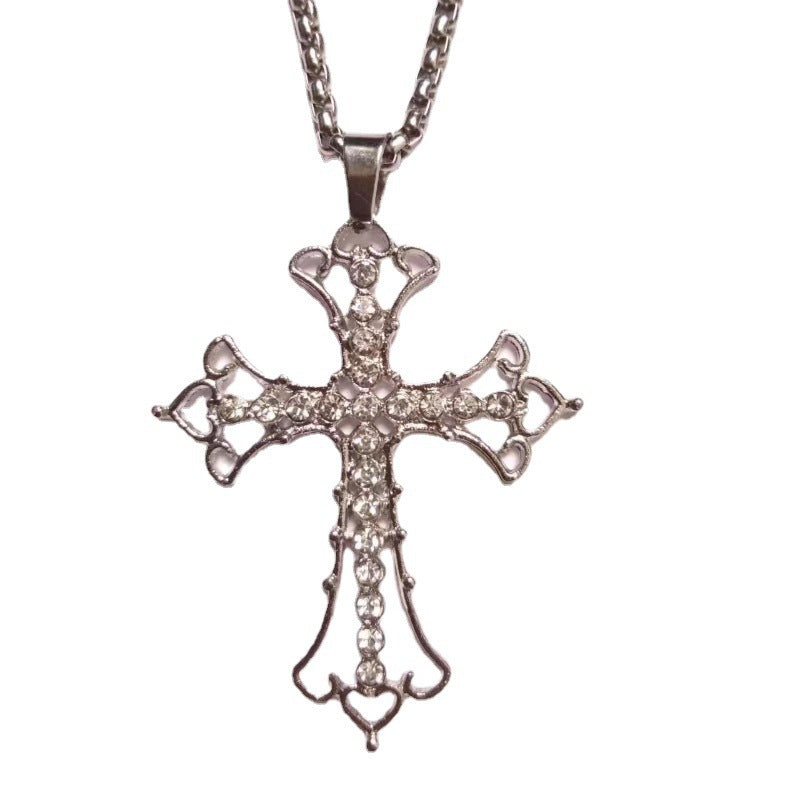 Wholesale Cross Diamond Hollow Sweater Necklace