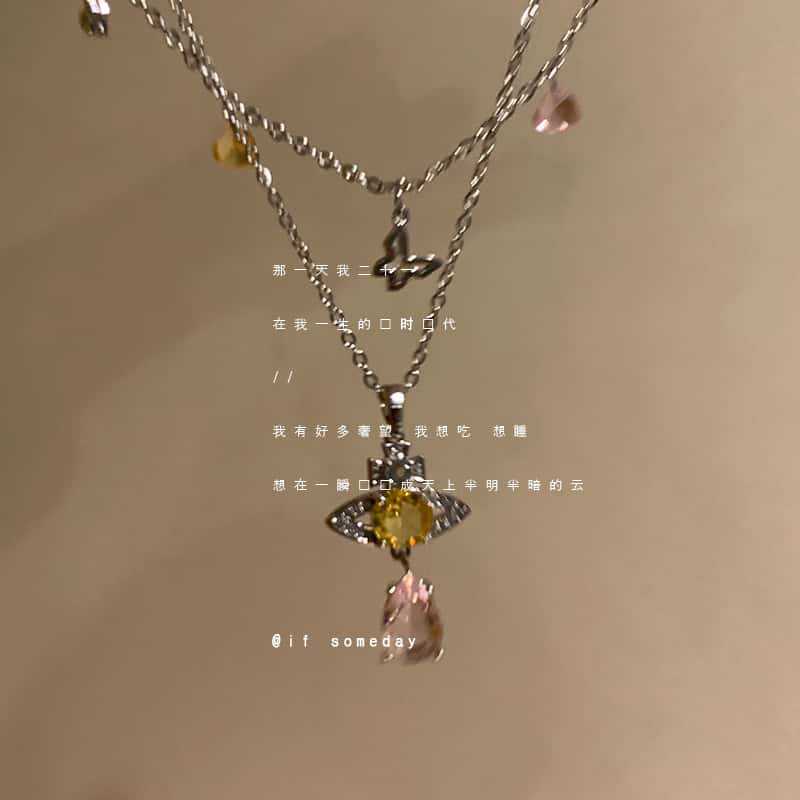 Wholesale Planet Love Butterfly Knot Diamond Pearl Bead Necklace