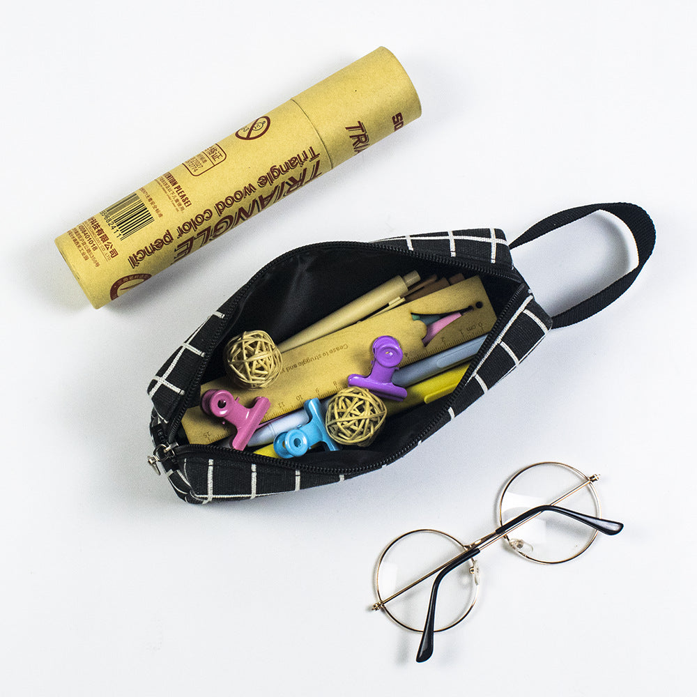 Wholesale Simple Canvas Black and White Plaid Canvas Pen Bags