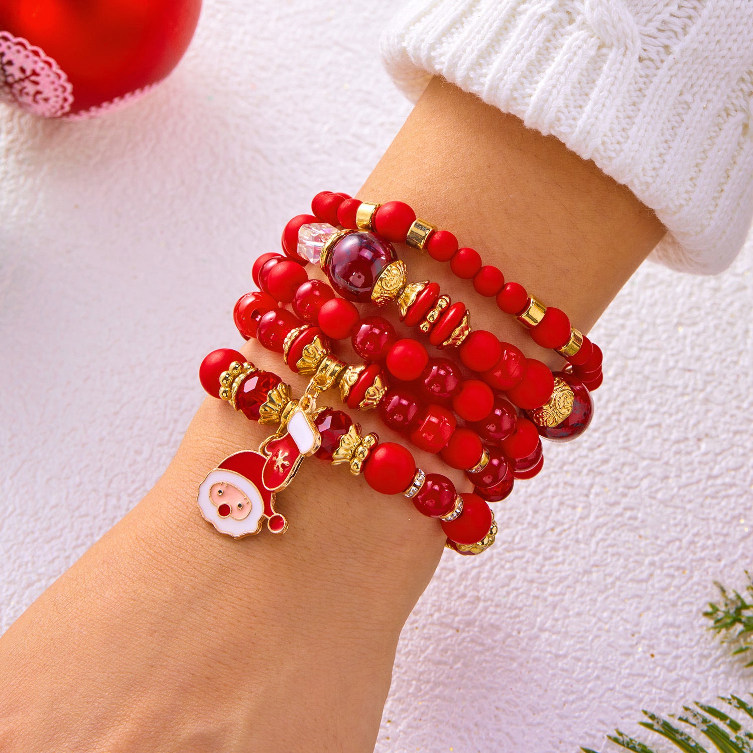 Wholesale Cute Christmas Tree Snowman Bell Alloy Pendant Christmas Crystal Bracelet