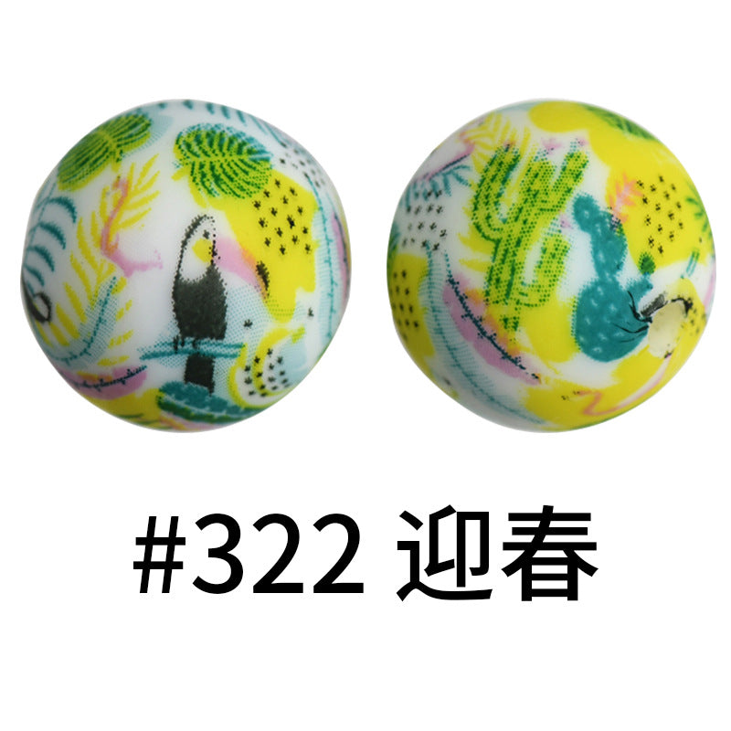 Wholesale 50pcs 16mm Print Silicone Beads Colorful Silicone Water Transfer Beads