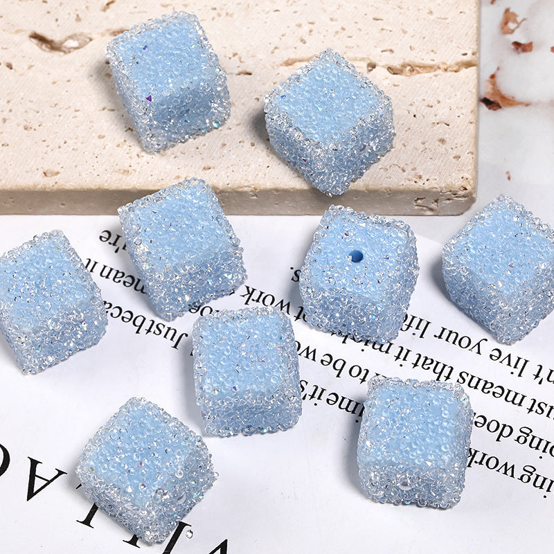 Wholesale 5pcs  Glittery candy-colored rhinestone soft candy square beads