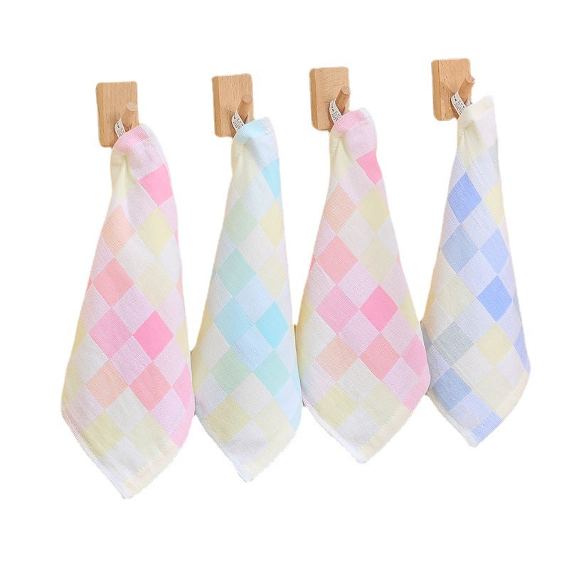 Wholesale Cotton Square Color Grid Gauze Small Children Gauze Saliva Kindergarten Handkerchief Towel