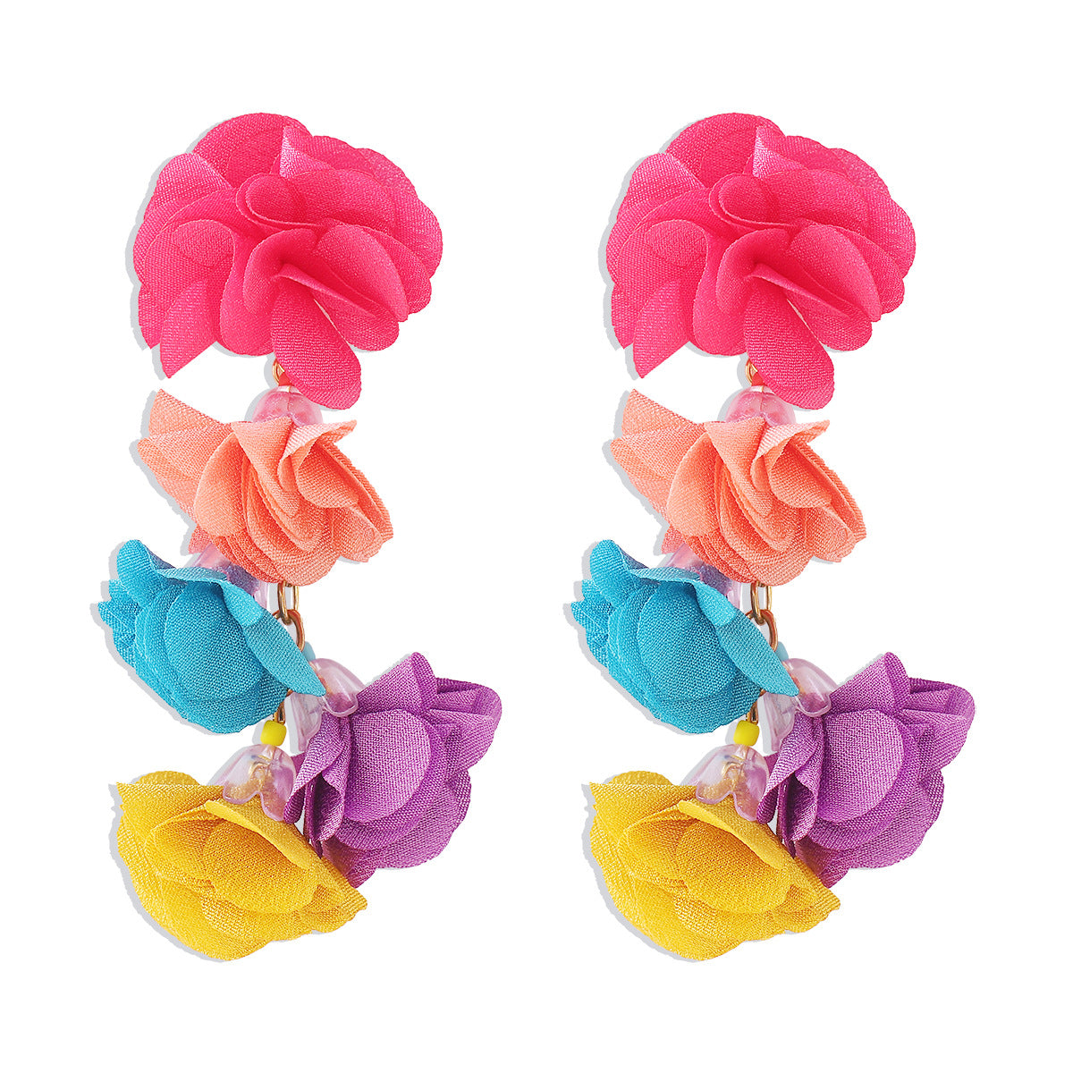 Wholesale Exaggerated Bohemian Colorful Flower Tassel Earrings